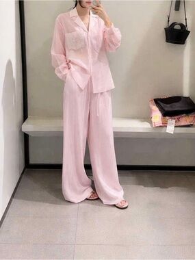 Sheer Light Pink Button-Up Blouse